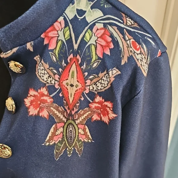 NWT Sinhoon Navy Double Breasted Gold Tone Button Tailored Floral Blazer XL - Picture 9 of 12